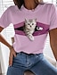 cheap Women&#039;s Tops-Women&#039;s Casual Weekend T shirt Tee 3D Cat Painting Short Sleeve Cat 3D Round Neck Print Basic Tops Green White Blue S / 3D Print