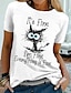 cheap Tees &amp; T Shirts-Women&#039;s T shirt Tee Funny Tee Shirt Green Pink Yellow Print Graphic Cat Casual Weekend Short Sleeve Round Neck Basic Cotton Regular I&#039;m Fine Everything Is Fine Cat Painting S