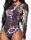 cheap Bodysuits-Women&#039;s Bodysuit Print Print Crew Neck Sexy Street Going out Regular Fit Long Sleeve Green Blue Purple S M L Spring