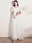 preiswerte Kleider für Hochzeitsgäste-A-Linie Abendkleider Minimalistisch Kleid kleid hochzeitsgast Boden-Länge Kurzarm U-Ausschnitt Tüll mit Knöpfe Pure Farbe 2023