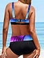 billiga Bikiniset-Dam Plusstorlekar Badkläder Bikini 2 st Baddräkt Öppen rygg Hög midja Nyans Gradientfärg V-hals Tropisk Tryck upp Baddräkter