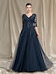 cheap Mother of the Bride Dresses-A-Line Mother of the Bride Dress Elegant Luxurious V Neck Floor Length Chiffon Lace Tulle Half Sleeve with Sequin Appliques 2024