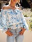 cheap Women&#039;s Blouses &amp; Shirts-Women&#039;s Blouse Floral Daily Holiday Weekend Floral Blouse Shirt Long Sleeve Lace up Off Shoulder Ruffle Off Shoulder Casual Streetwear Hawaiian Blue Yellow S / 3D Print / Print
