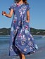 cheap Print Dresses-Women&#039;s Swing Dress Boho Dress Midi Dress Dark Blue Short Sleeve Floral Pocket Spring Summer Crew Neck Vacation Weekend Loose Fit 2023 S M L XL 2XL 3XL