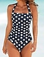 cheap One-Pieces-Women&#039;s Swimwear One Piece Monokini Bathing Suits Normal Swimsuit Polka Dot Tummy Control High Waisted Navy Blue Padded Bathing Suits Vacation Sexy Sports / New