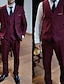 זול חליפות-חליפות עשבים לגברים שחור / כחול / בורדו 3 חלקים בצבע אחיד כפתור אחד עם חזה יחיד