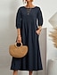 Χαμηλού Κόστους σχέδιο βαμβακερά &amp; λινά φορέματα-Γυναικεία Μαύρο φόρεμα Καθημερινό φόρεμα Φόρεμα τουνίκ Μίντι φόρεμα Λινό Σουρωτά Τσέπη Καθημερινά Στρογγυλή Ψηλή Λαιμόκοψη 3/4 Μήκος Μανικιού Καλοκαίρι Άνοιξη Σκούρο πράσινο Σκούρο μπλε Μονόχρωμες