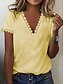 cheap Tees &amp; T Shirts-Women&#039;s T shirt Tee White Yellow Blue Lace Lace Trims Plain Casual Weekend Short Sleeve V Neck Basic Regular S