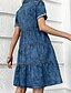 cheap Denim Dresses-Women&#039;s Shift Dress Denim Dress Short Mini Dress Blue Gray Dark Blue Light Blue Short Sleeve Pure Color Button Spring Summer Shirt Collar Casual 2022 S M L XL / Cotton