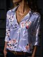 hesapli Kadın Bluzları ve Tişörtleri-Kadın&#039;s Bluz Gömlek Yonca Havuz Mor Çiçekli Buton Desen Uzun Kollu Tatil Hafta sonu Sokak Şıklığı Günlük Gömlek Yaka Normal Çiçek Teması S / 3D Baskı