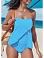 cheap Tankinis-Women&#039;s Swimwear Tankini 2 Piece Plus Size Swimsuit Backless 2 Piece for Big Busts Solid Color Pure Color Light Blue Black Blue Fuchsia Red Bandeau Strapless Bathing Suits New Beach Wear Simple
