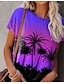 billige T-shirts til kvinde-Dame T-shirt Planter Trykt mønster Afslappet Ferie I-byen-tøj Hawaiiansk Basale Ferie Kortærmet Rund hals Lilla