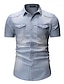 cheap Denim Tops-Men&#039;s Shirt Summer Shirt Button Up Shirt Jeans Shirt Cargo Shirt Denim Shirt Light Blue Navy Blue Light Grey Dark Grey Short Sleeve Plain Turndown Street Casual Denim Clothing Apparel Denim Retro