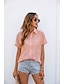저렴한 블라우스-여성용 블라우스 셔츠 블러슁 핑크 아미 그린 네이비 블루 플레인 단추 주머니 짧은 소매 일상 주말 스트리트 쉬크 캐쥬얼 셔츠 카라 보통 S
