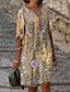 levne Šaty s potiskem-dámské šaty ke kolenům šaty 3/4 rukáv květinový potisk léto jaro podzim v výstřih ležérní 2023 s m l xl xxl xxxl 4xl