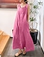 cheap Design Cotton &amp; Linen Dresses-Women&#039;s Cotton Linen Dress Casual Dress Shift Dress Maxi long Dress Cotton Blend Basic Casual Daily Holiday Vacation Crew Neck Pocket Sleeveless Summer Spring 2023 Loose Fit Yellow Pink Red Pure Color