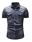 cheap Denim Tops-Men&#039;s Shirt Summer Shirt Button Up Shirt Jeans Shirt Cargo Shirt Denim Shirt Light Blue Navy Blue Light Grey Dark Grey Short Sleeve Plain Turndown Street Casual Denim Clothing Apparel Denim Retro