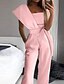 cheap Women&#039;s Jumpsuits-Women&#039;s Jumpsuit Lace up Solid Color Square Neck Elegant Prom Vacation Straight Regular Fit Short Sleeve Pink S M L Spring