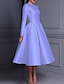 cheap Cocktail Dresses-Ball Gown Cocktail Dresses Cute Dress Wedding Tea Length Long Sleeve Jewel Neck Fall Wedding Guest Satin with Pleats Pure Color 2024