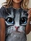 cheap Tees &amp; T Shirts-Women&#039;s T shirt Tee Cat Graphic Patterned 3D Daily Weekend 3D Cat Short Sleeve T shirt Tee Round Neck Print Basic Essential Black Blue Light Blue S / 3D Print