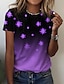 저렴한 티셔츠-여성용 T 셔츠 클로버 푸른 퍼플 플로럴 컬러 그라데이션 프린트 짧은 소매 캐쥬얼 홀리데이 베이직 라운드 넥 보통 꽃 테마 페인팅 S / 3D 인쇄