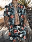 preiswerte Hemden-Sets für Herren-Herren Hawaiihemd Sommerhemd Sommerhemd Hemden-Set Graphic Blumen Hawaiian Aloha Design Umlegekragen Schwarz Blau Purpur Print Outdoor Casual Kurzarm 3D-Druck 2 Teile Bekleidung Modisch Hawaiianisch