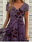cheap Midi Dresses-Women&#039;s A Line Dress Chiffon Dress Midi Dress Purple Navy Blue Short Sleeve Floral Print Print Spring Summer V Neck Stylish Elegant 2022 S M L XL XXL 3XL / Cotton
