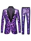 Недорогие Смокинг -костюмы-Фиолетовые мужские вечерние смокинги для выпускного вечера, дискотеки с блестящими пайетками, 2 предмета, однобортный однобортный костюм с воротником-шалькой с цветочным принтом, 2024