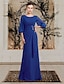 cheap Mother of the Bride Dresses-Sheath / Column Mother of the Bride Dress Plus Size Elegant Jewel Neck Floor Length Chiffon 3/4 Length Sleeve with Pleats Crystal Brooch Side-Draped 2023