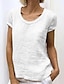 baratos Blusas e Camisas de mulher-Mulheres Camisa Social Blusa Linho Tecido Casual Básico Manga Curta Decote Redondo Branco