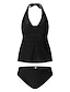 cheap Tankinis-Women&#039;s Swimwear Tankini 2 Piece Normal Swimsuit Solid Color Halter Open Back Black Plunge Halter Bathing Suits Casual Vacation Sports / Modern / Spa / New / Padded Bras