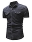 cheap Denim Tops-Men&#039;s Shirt Summer Shirt Button Up Shirt Jeans Shirt Cargo Shirt Denim Shirt Light Blue Navy Blue Light Grey Dark Grey Short Sleeve Plain Turndown Street Casual Denim Clothing Apparel Denim Retro