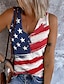 hesapli Kadın Atletleri ve Kombinezonları-Kadın&#039;s Kısa Paltolar Camiş Havuz Sarı Haki Geometrik Amerikan bayrağı Buton Desen Kolsuz Tatil Hafta sonu Sokak Şıklığı Günlük V Yaka Normal S / 3D Baskı