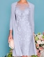 cheap Mother of the Bride Dresses-Two Piece Sheath / Column Mother of the Bride Dress Wedding Guest Elegant Jewel Neck Knee Length Chiffon Lace 3/4 Length Sleeve Wrap Included Jacket Dresses with Beading Appliques 2023