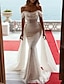 Χαμηλού Κόστους Βραδινά Φορέματα-Τρομπέτα / Γοργόνα Βραδινά φορέματα Πολυτελές Φόρεμα Γαμήλιο Πάρτι Ουρά Κοντομάνικο Ώμοι Έξω Αποσπώμενο Με πούλιες με Φούστα 2024