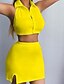 cheap Women&#039;s Two Piece Sets-Women&#039;s Tracksuit Skirt Sets Streetwear Yellow Wine Casual Daily Plain Zipper Split Shirt Collar Skirt S M L XL XXL