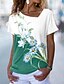 저렴한 티셔츠-여성용 T 셔츠 클로버 푸른 화이트 플로럴 컬러 블럭 프린트 짧은 소매 캐쥬얼 주말 베이직 V 넥 보통 꽃 테마 페인팅 S / 3D 인쇄