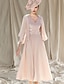 cheap Mother of Bride Dresses with Jacket-Two Piece A-Line Mother of the Bride Dress Wedding Guest Church Elegant V Neck Tea Length Chiffon Sleeveless Wrap Included with Appliques 2024