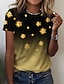 billige T-shirts til kvinde-Dame T-shirt Grøn Blå Lilla Blomstret Farvegradient Trykt mønster Kortærmet Afslappet Ferie Basale Rund hals Normal Blomster Tema Maleri S / 3D-udskrivning