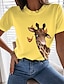 cheap Tees &amp; T Shirts-Women&#039;s T shirt Tee Black White Yellow Print Giraffe Casual Weekend Short Sleeve Round Neck Basic Cotton Regular Painting S