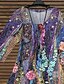 cheap Women&#039;s Blouses &amp; Shirts-Women&#039;s Shirt Blouse Blue Purple Green Floral Print 3/4 Length Sleeve Daily Holiday Streetwear Crewneck Regular XL