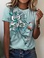 cheap Tees &amp; T Shirts-Women&#039;s T shirt Tee Pink Blue Green Print Floral Casual Holiday Short Sleeve Round Neck Basic Regular Floral Painting S