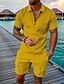 cheap 3D Polo-Men&#039;s Golf Shirt Shorts and T Shirt Set Streetwear Sportswear Casual Short Sleeve Green Blue Pink Yellow Dark Gray Red Waves Geometry Turndown Going out Zipper Clothing Clothes 2pcs Streetwear