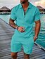 cheap 3D Polo-Men&#039;s Golf Shirt Shorts and T Shirt Set Waves Geometry Turndown Going out Zipper Short Sleeve Tops 2pcs Sportswear Casual Streetwear Green Black Blue