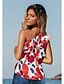 cheap Women&#039;s T-shirts-Women&#039;s T shirt Tee Blue white red Floral Ruffle Sleeveless Casual Going out One-Shoulder Sexy Beach One Shoulder Regular S / Halter Neck