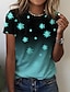 お買い得  レディースＴシャツ-女性用 Tシャツ グリーン ブルー パープル フラワー カラーグラデーション プリント 半袖 カジュアル 祝日 ベーシック ラウンドネック レギュラー フローラルテーマ ペインティング S / 3Dプリント