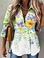 preiswerte Bluse-Damen Bluse Hemd Gelb Blumen Taste Bedruckt Langarm Festtage Wochenende Strassenmode Casual Hemdkragen Standard Blume S / 3D-Druck