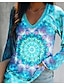 preiswerte T-Shirts für Damen-Damen T Shirt Leicht Blau Regenbogen Farbverläufe Patchwork Bedruckt Langarm Casual Sport Strand Design V Ausschnitt Standard Geometrisch Farbe S