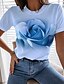 cheap Tees &amp; T Shirts-Women&#039;s T shirt Tee Green Blue Purple Print Floral 3D Casual Holiday Short Sleeve Round Neck Basic Regular Floral 3D Printed Painting S