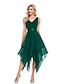 cheap Wedding Guest Dresses-A-Line Cocktail Dresses Elegant Dress Wedding Guest Homecoming Asymmetrical Sleeveless V Neck Chiffon V Back with Pure Color Splicing 2024